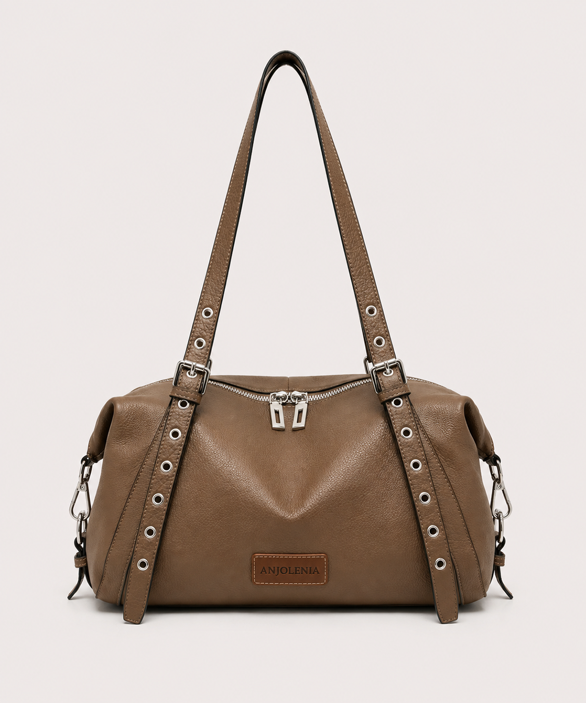 ANJOLENIA Genuine Leather Studded Shoulder Bag