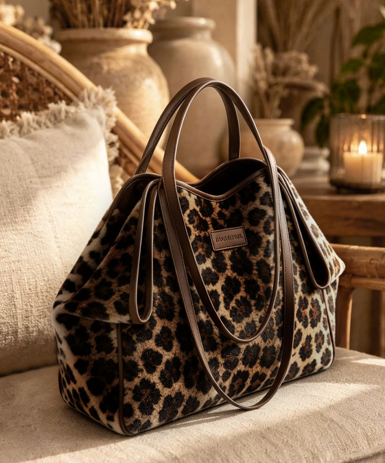 ANJOLENIA Brown Leopard Print Shoulder Tote Bag