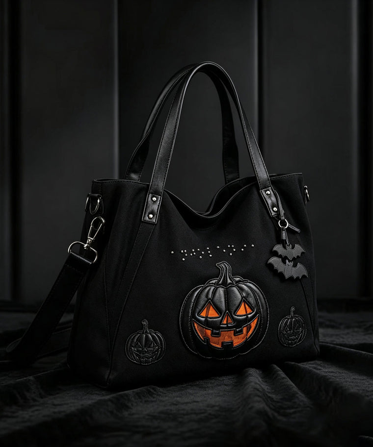 ANJOLENIA Halloween Pumpkin Genuine Leather Gothic Work Tote (Preorder)
