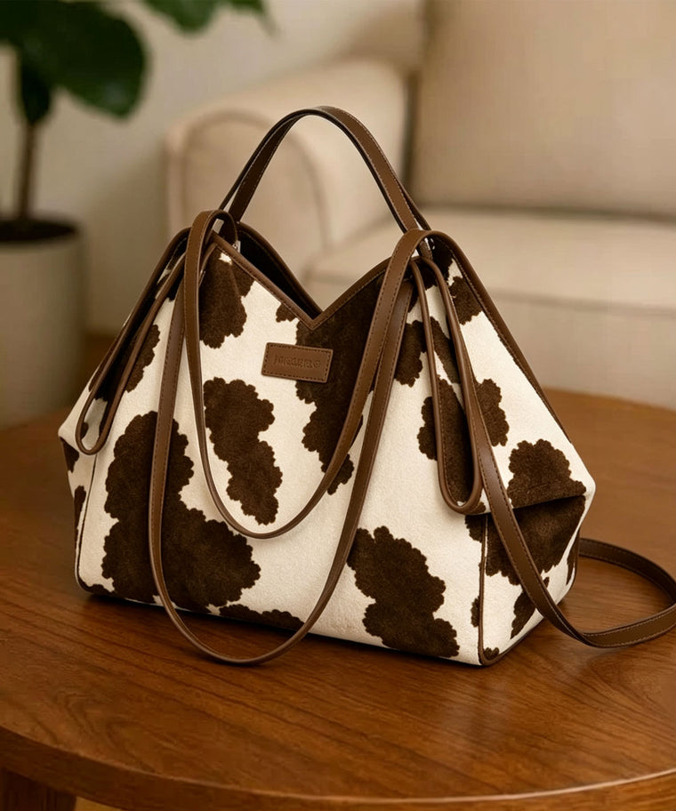 ANJOLENIA Brown Cow Print Tote Bag
