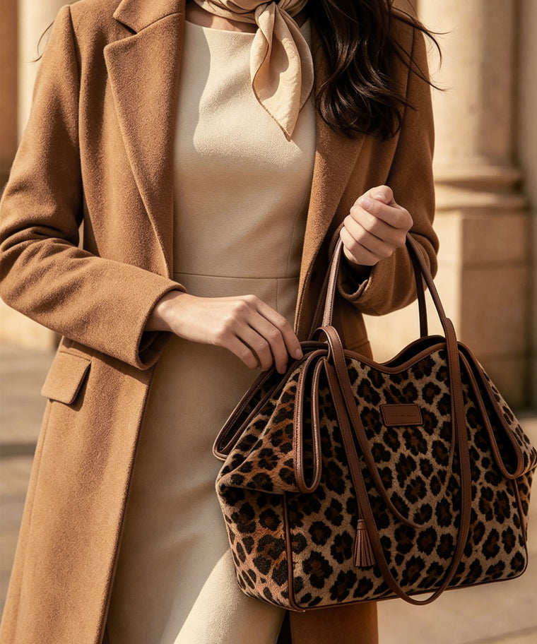 ANJOLENIA Brown Leopard Print Shoulder Tote Bag