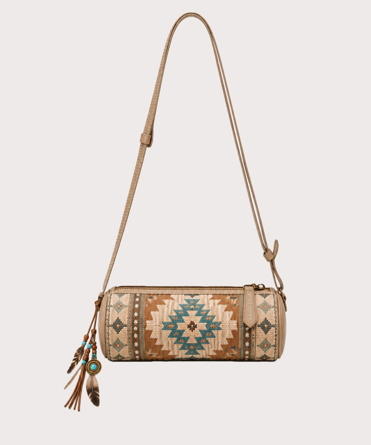 ANJOLENIA Papillon Barrel Crossbody Bag – Southwestern Woven Boho Shoulder Purse