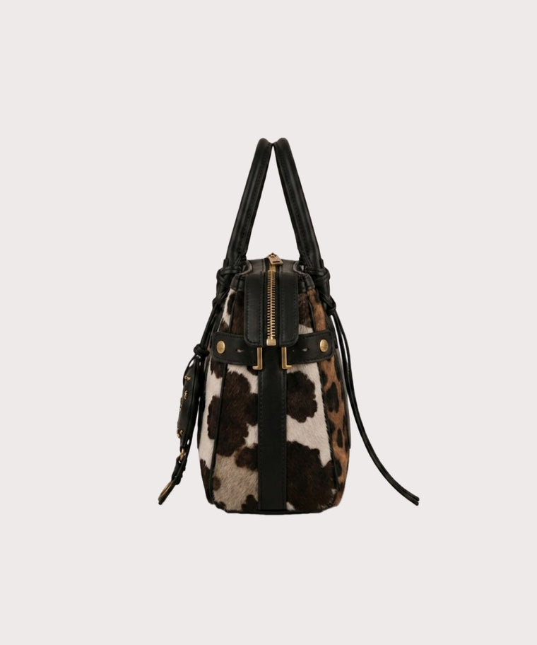 ANJOLENIA Leopard & Cow Print Top Handle Bag