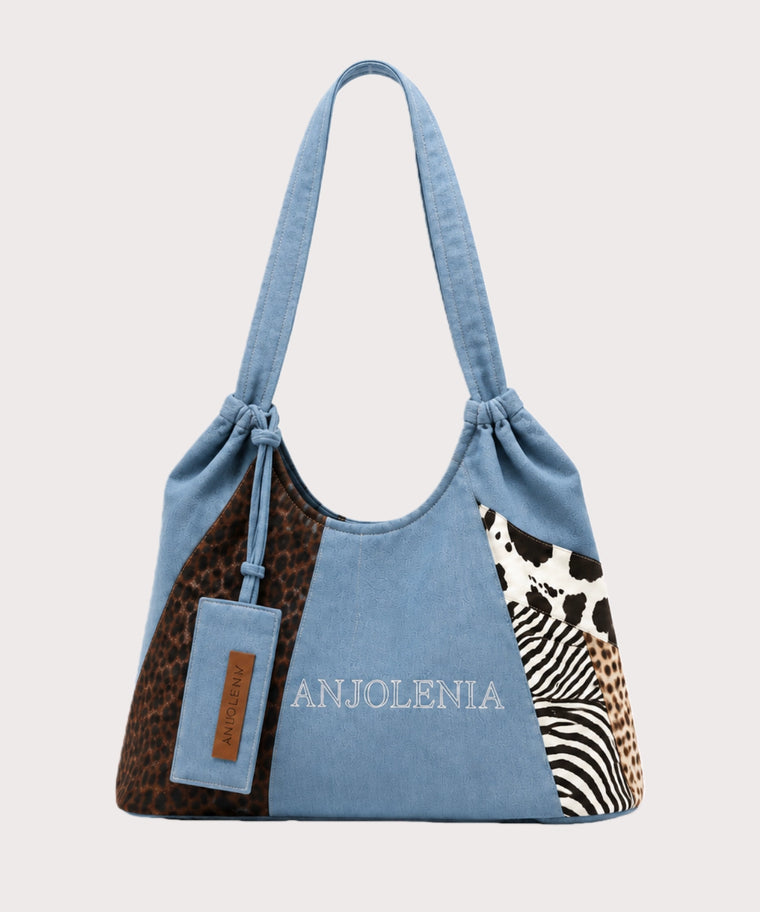 ANJOLENIA Blue Mixed Animal Print Shoulder Bag