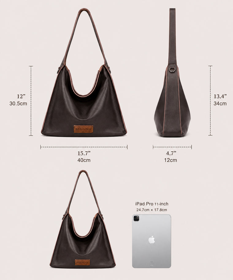 ANJOLENIA Genuine Leather Hobo Bag