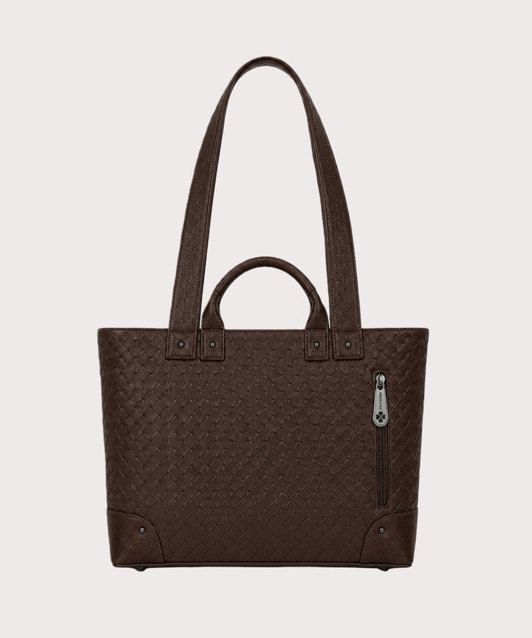 ANJOLENIA Brown Vegan Leather Tote Bag with Croissant Coin Pouch