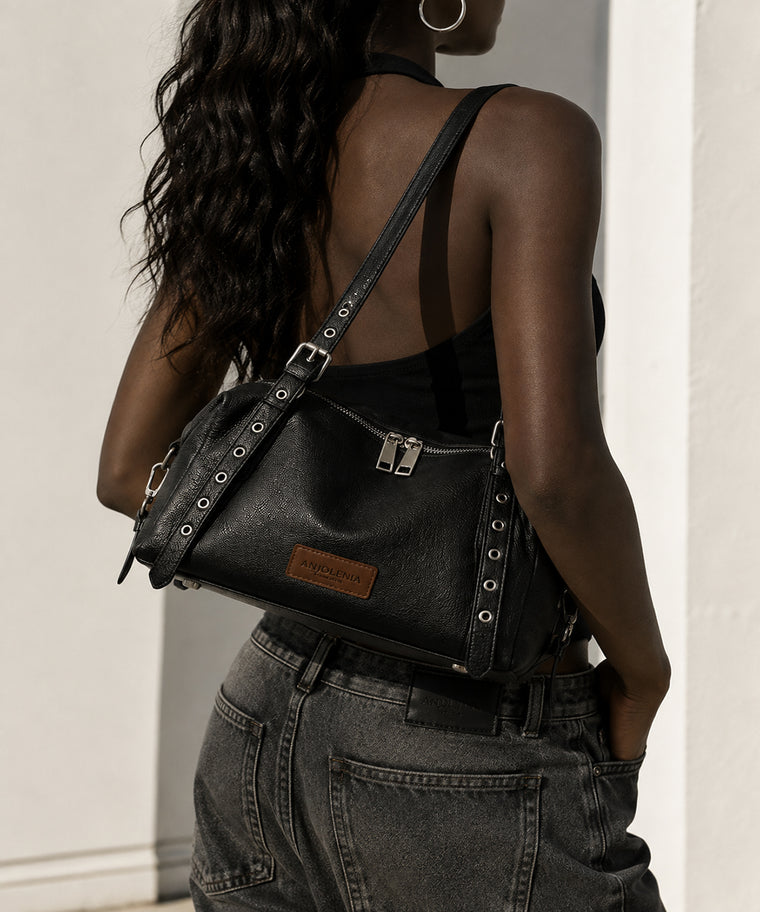 ANJOLENIA Genuine Leather Studded Shoulder Bag