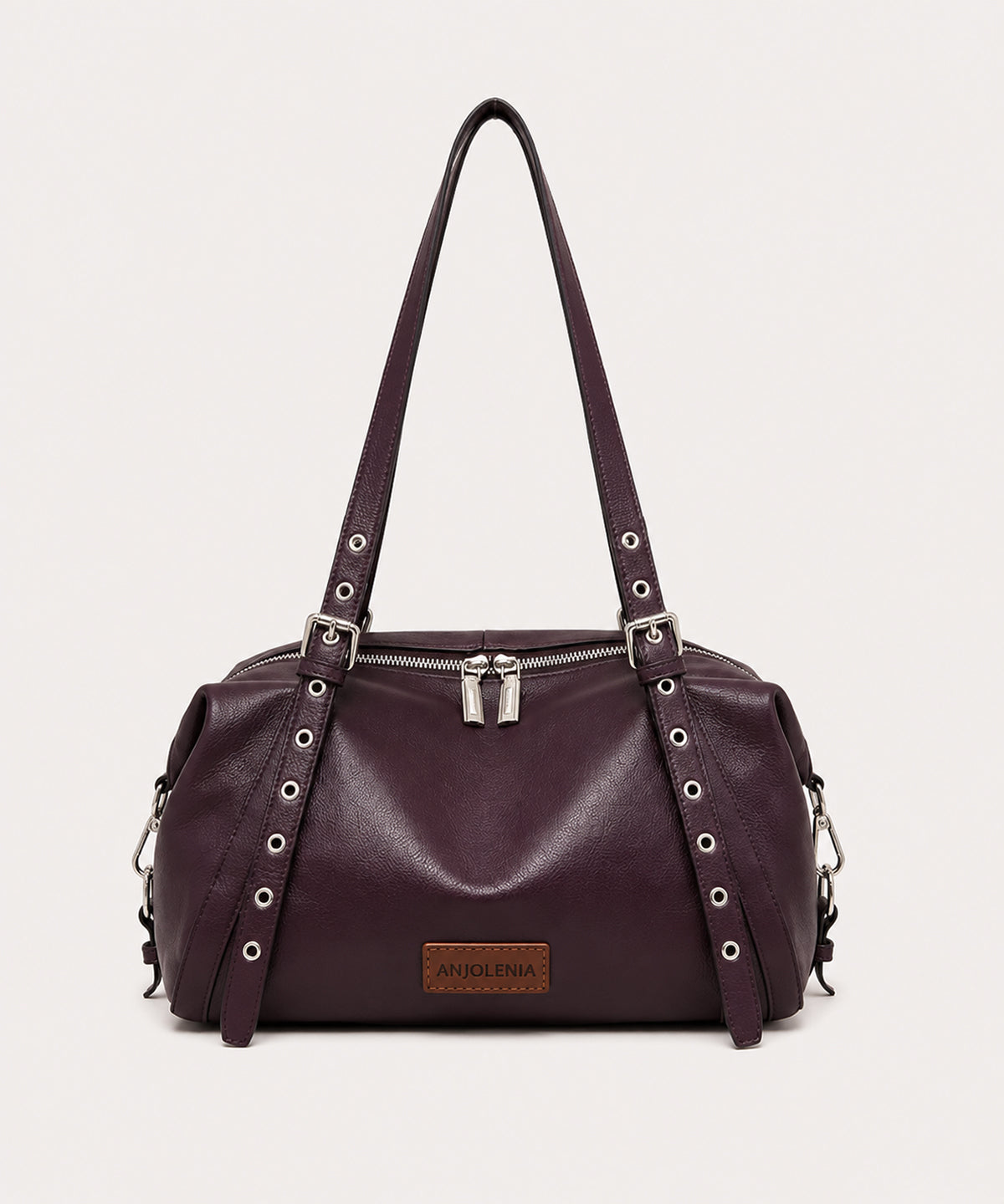 ANJOLENIA Genuine Leather Studded Shoulder Bag