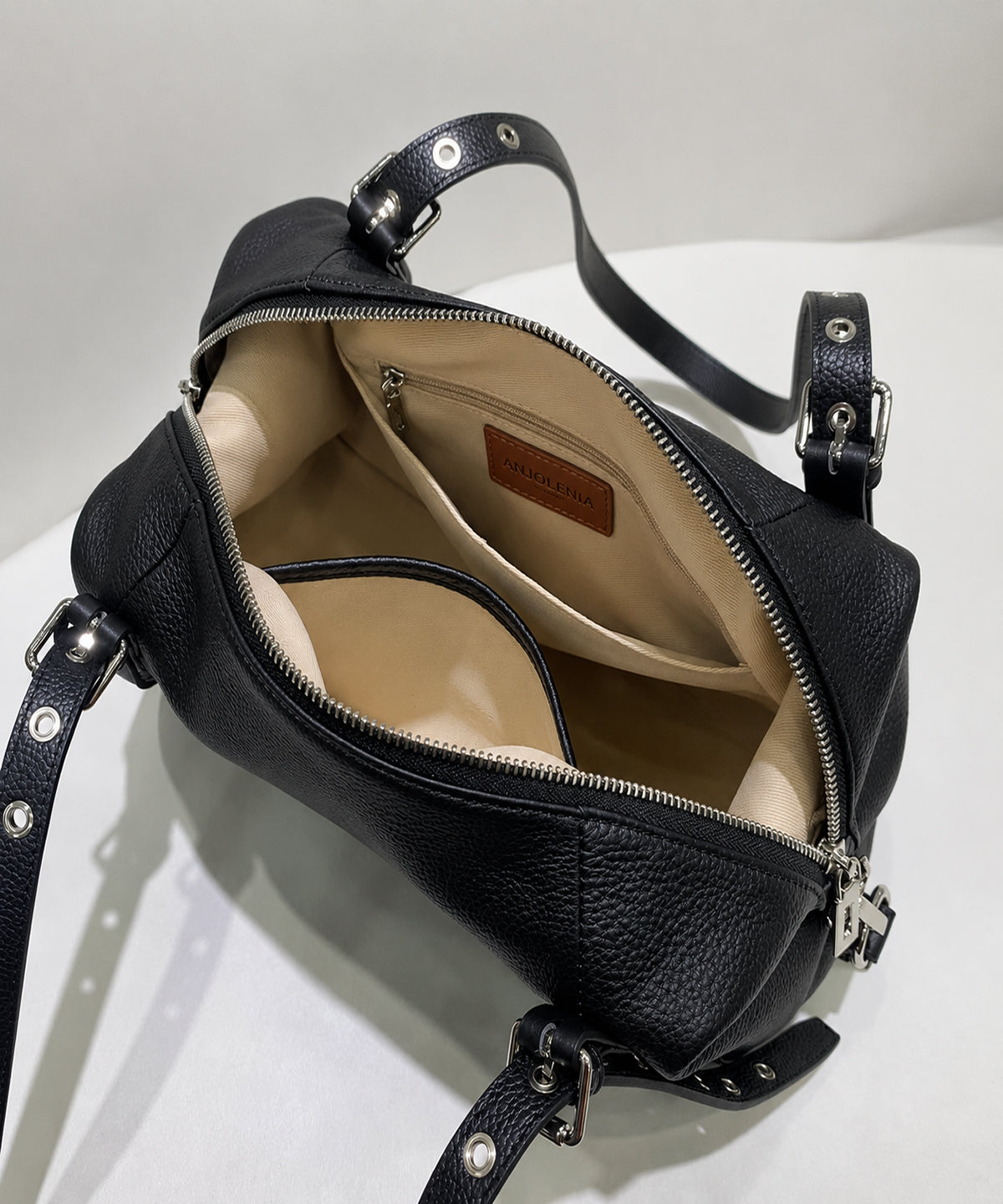 ANJOLENIA Genuine Leather Studded Shoulder Bag