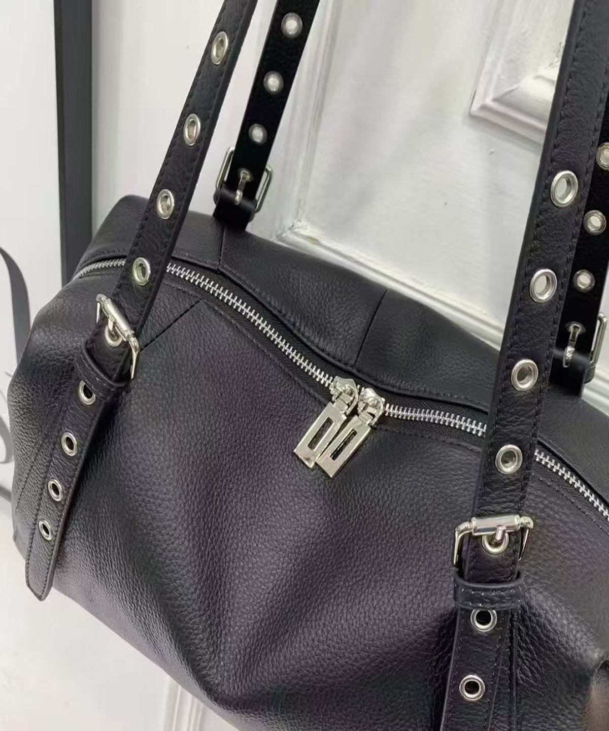 ANJOLENIA Genuine Leather Studded Shoulder Bag