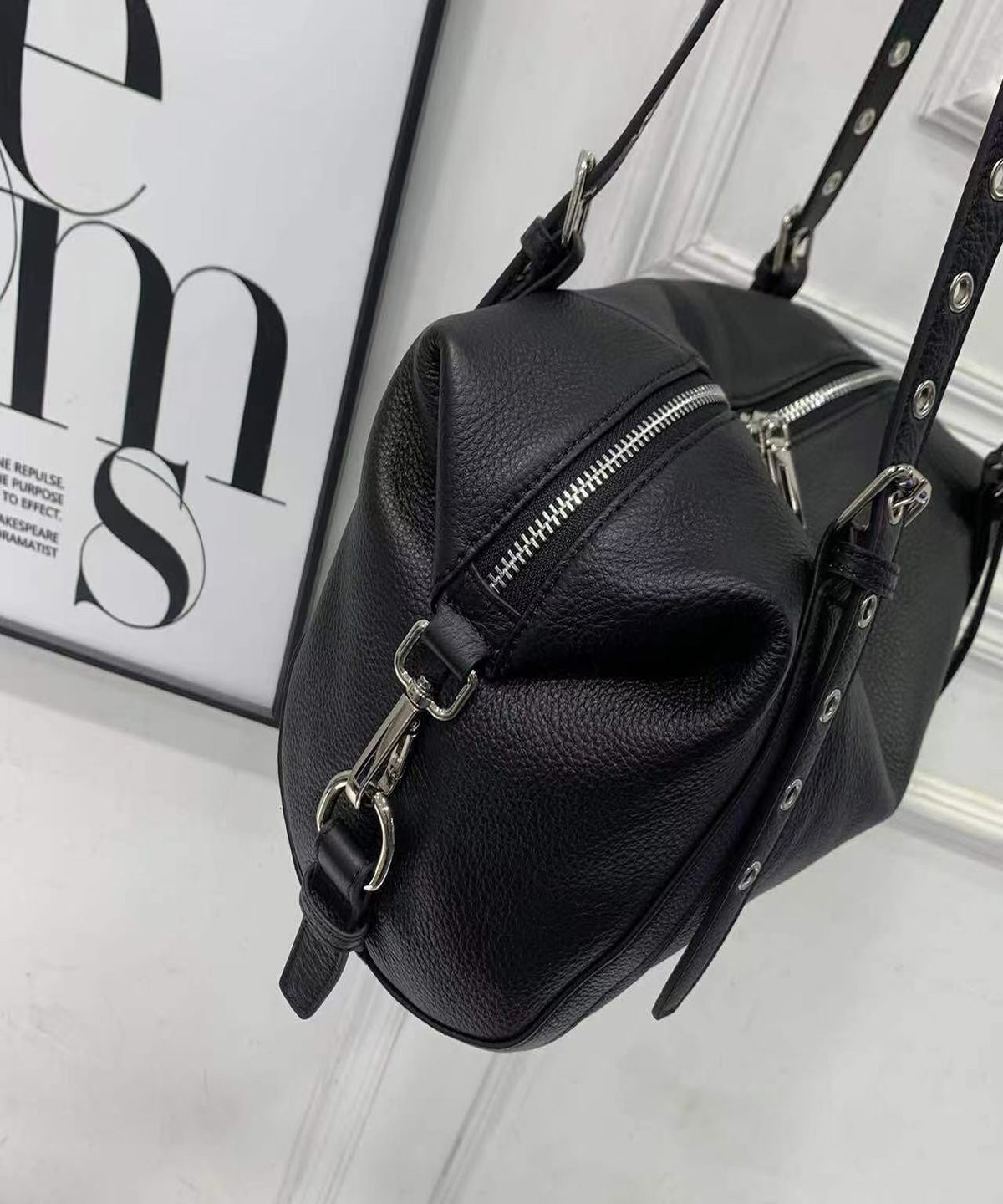 ANJOLENIA Genuine Leather Studded Shoulder Bag