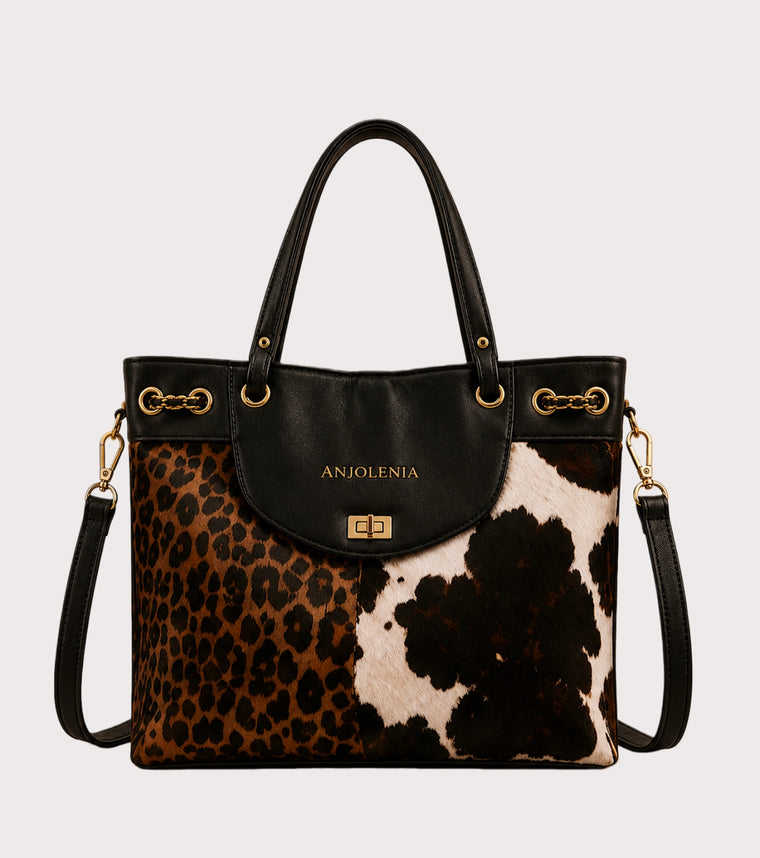 ANJOLENIA Mixed Animal Print Shoulder Tote Bag
