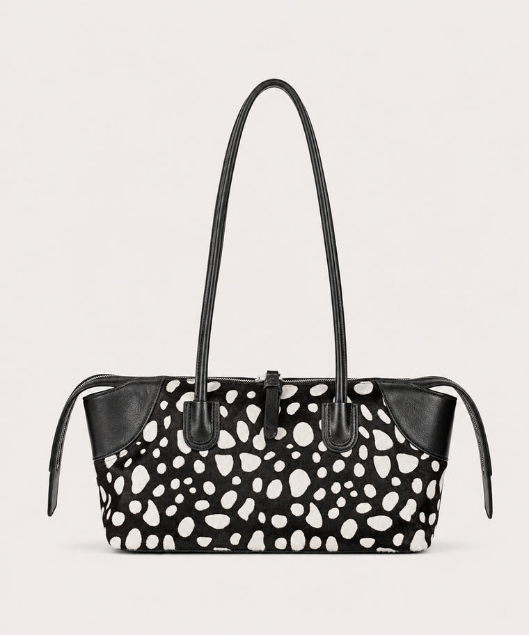 ANJOLENIA Genuine Calf Hair Animal Print Shoulder Tote Bag