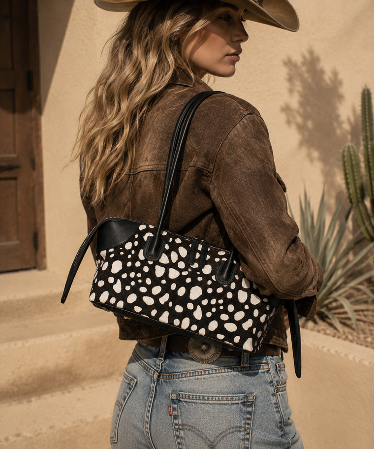 ANJOLENIA Genuine Calf Hair Animal Print Shoulder Tote Bag