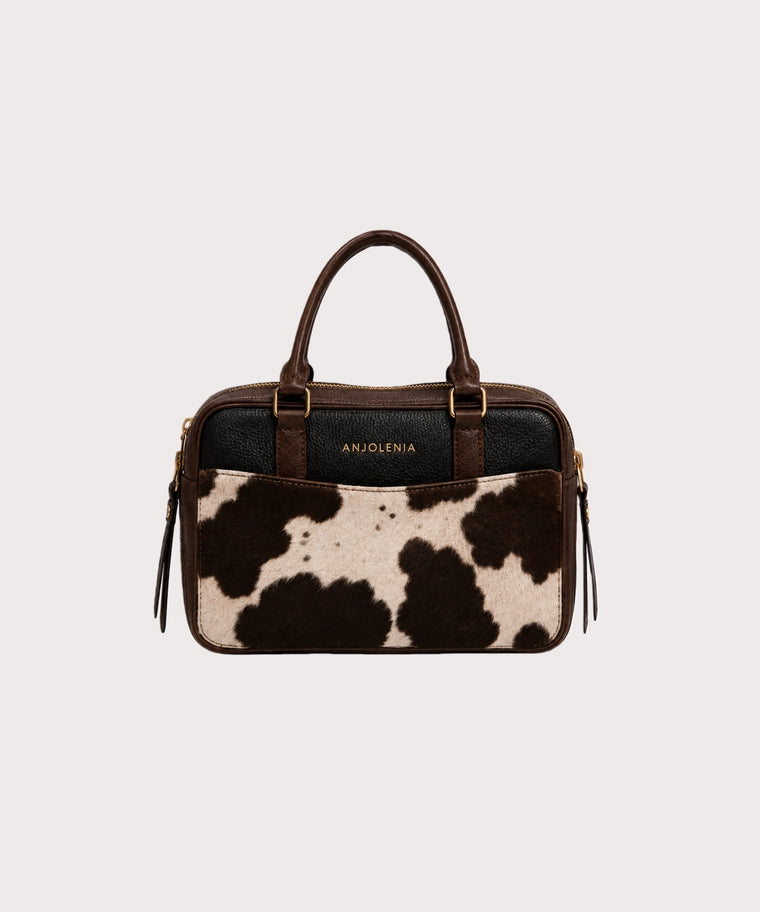 ANJOLENIA Brown Cow Print Top Handle Bag