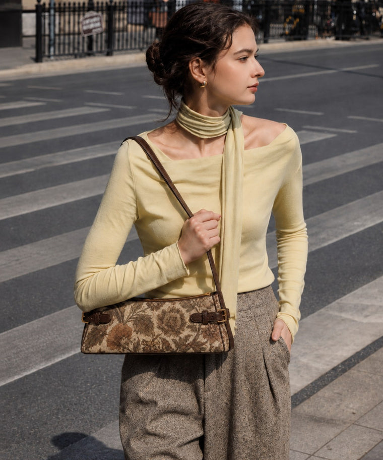 ANJOLENIA Vintage East-West Genuine Leather Shoulder Bag