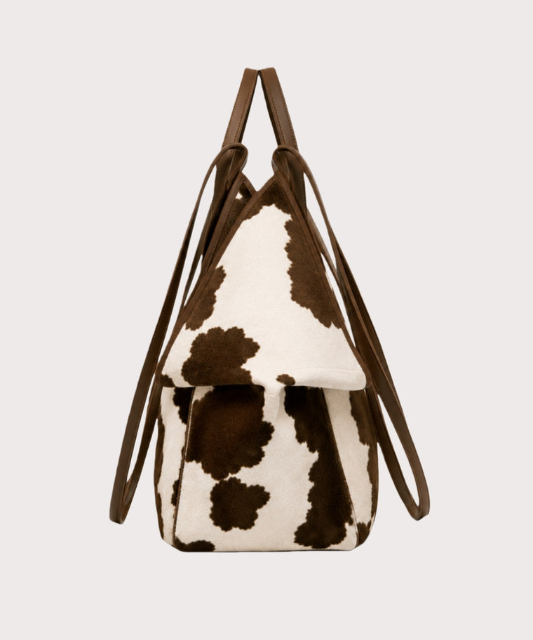 ANJOLENIA Brown Cow Print Tote Bag