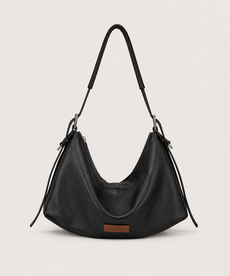 ANJOLENIA Soft Pebbled Leather Slouchy Hobo Shoulder Bag