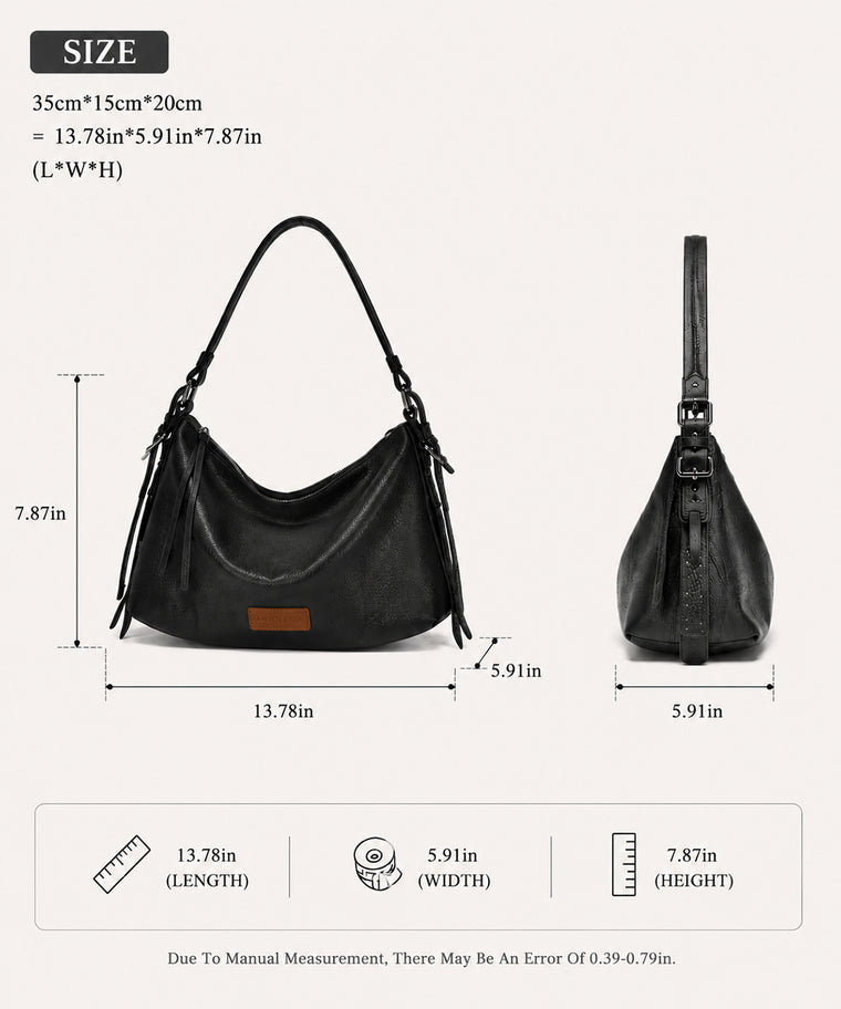 ANJOLENIA Soft Pebbled Leather Slouchy Hobo Shoulder Bag