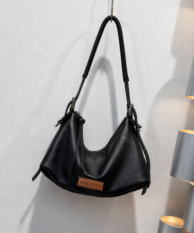 ANJOLENIA Soft Pebbled Leather Slouchy Hobo Shoulder Bag