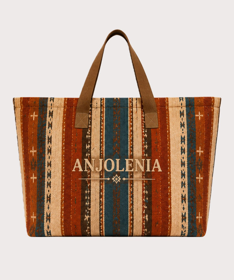 ANJOLENIA Western Heritage Woven Tote Bag | Large Southwestern Canvas Shoulder Bag