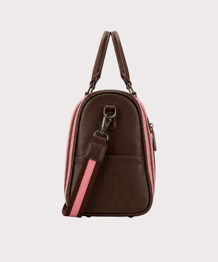 ANJOLENIA Pink & Brown Stripe Weekender Bag