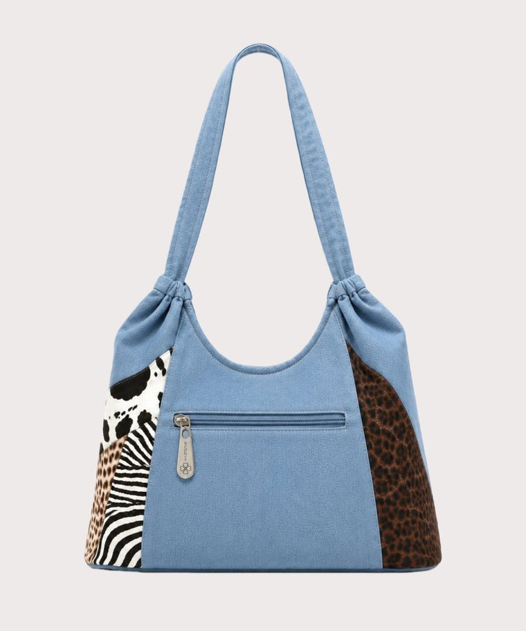 ANJOLENIA Blue Mixed Animal Print Shoulder Bag