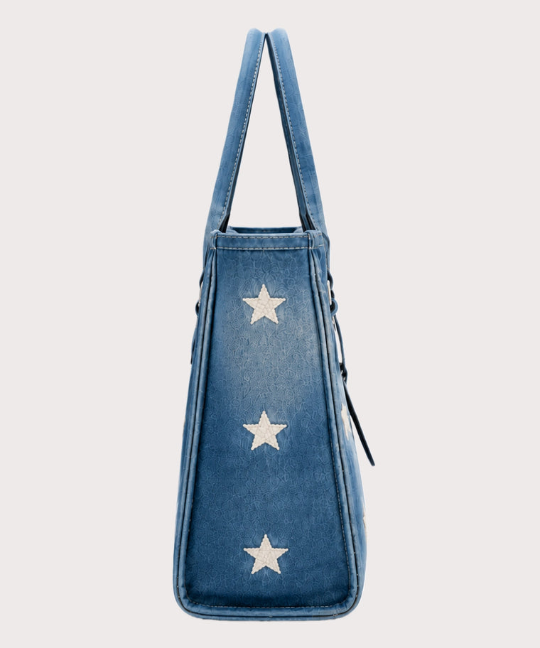 ANJOLENIA Blue Star Print Tote Bag