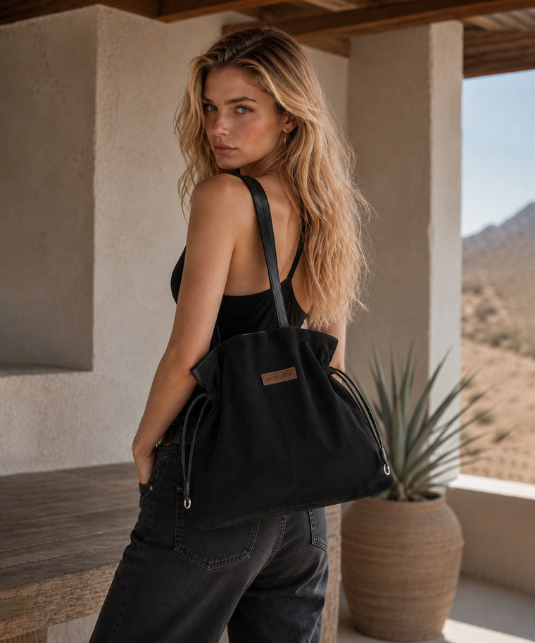 ANJOLENIA Drawstring Slouchy Suede Tote Bag