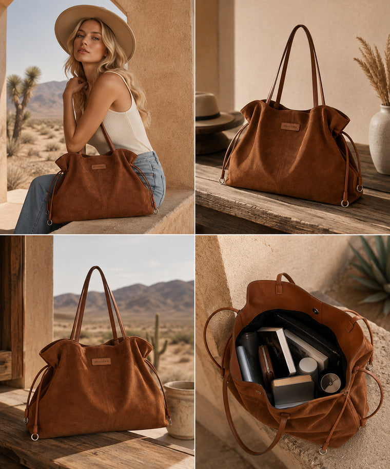 ANJOLENIA Drawstring Slouchy Suede Tote Bag