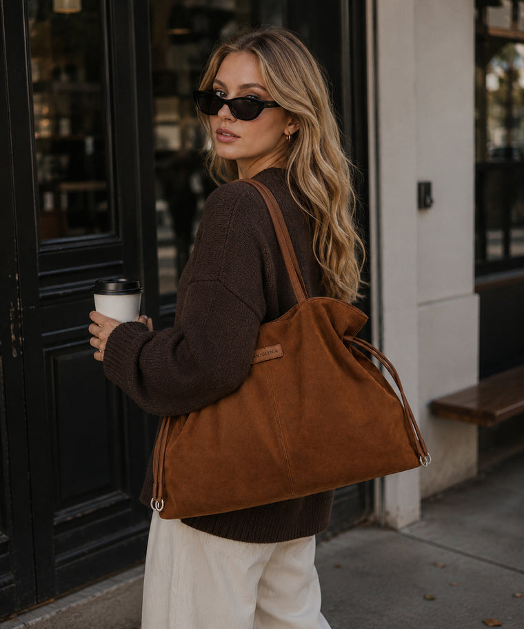 ANJOLENIA Drawstring Slouchy Suede Tote Bag