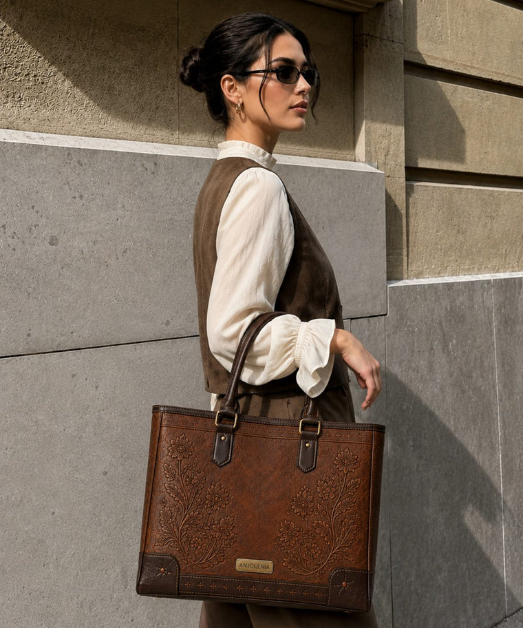 ANJOLENIA Vintage Floral Embossed Large Tote Bag（Preorder）