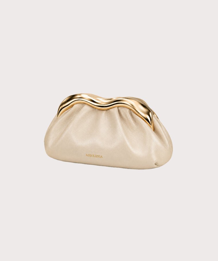 ANJOLENIA Sculptural Liquid Metal Cloud Evening Clutch