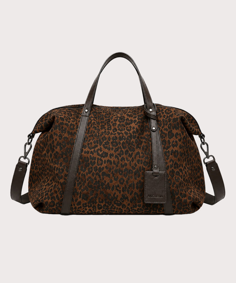 ANJOLENIA Leopard Print Weekender Bag – Genuine Leather Travel Tote（Preorder）