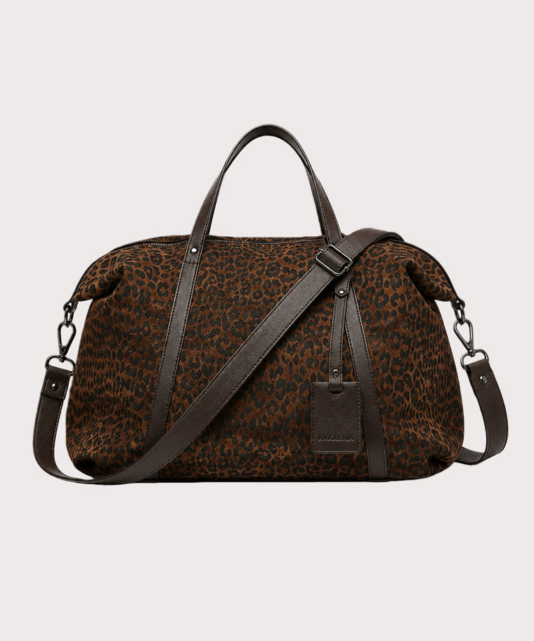 ANJOLENIA Leopard Print Weekender Bag – Genuine Leather Travel Tote（Preorder）