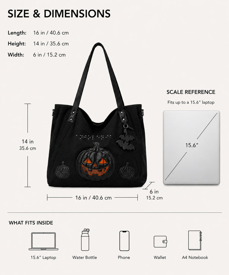 ANJOLENIA Halloween Pumpkin Genuine Leather Gothic Work Tote (Preorder)