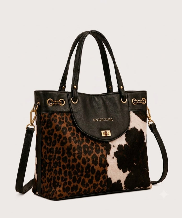 ANJOLENIA Mixed Animal Print Shoulder Tote Bag