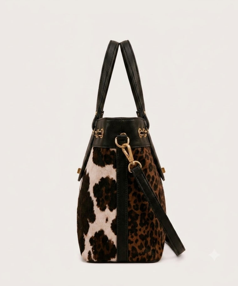 ANJOLENIA Mixed Animal Print Shoulder Tote Bag