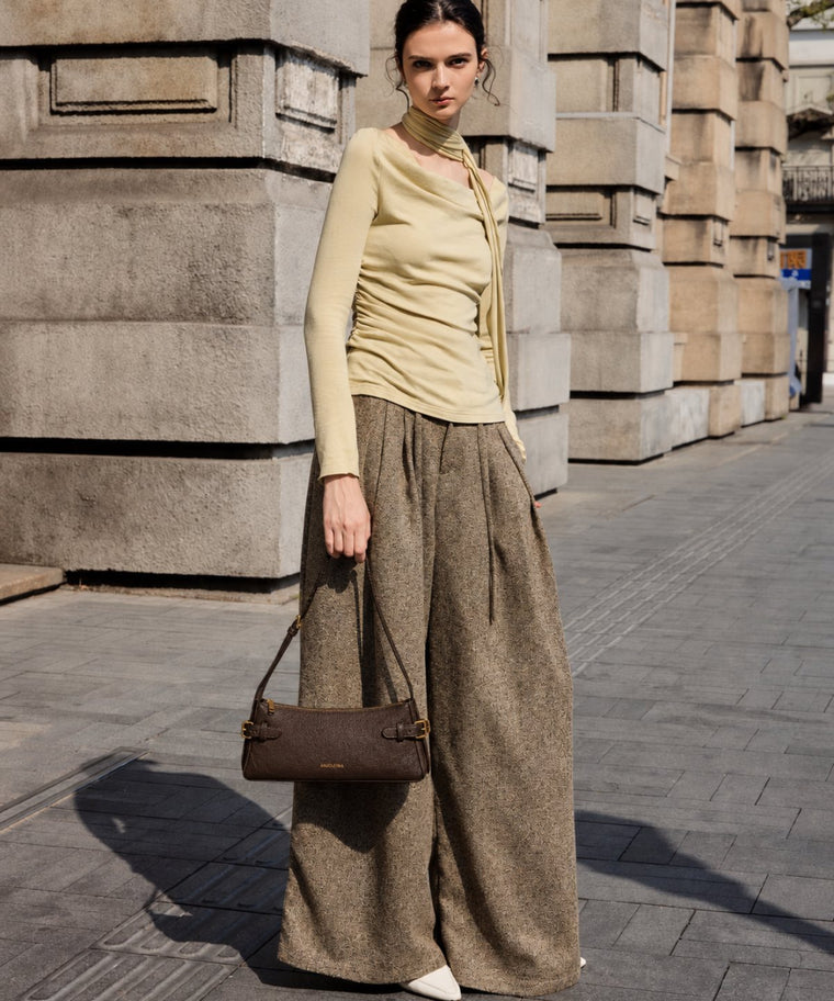 ANJOLENIA Vintage East-West Genuine Leather Shoulder Bag