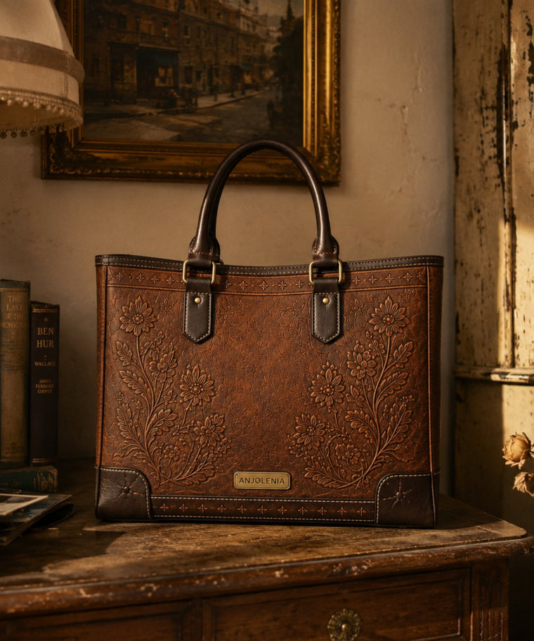 ANJOLENIA Vintage Floral Embossed Large Tote Bag（Preorder）
