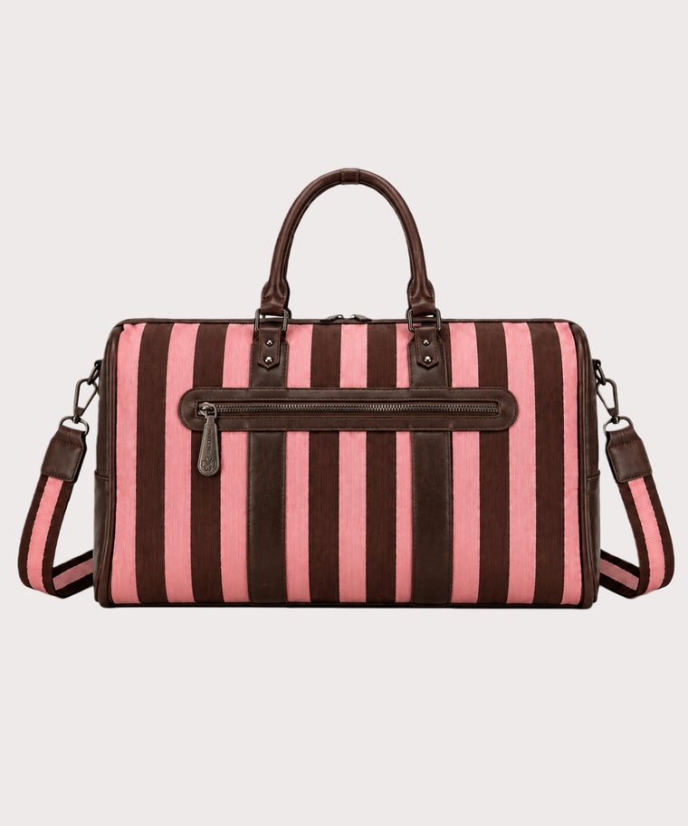 ANJOLENIA Pink & Brown Stripe Weekender Bag