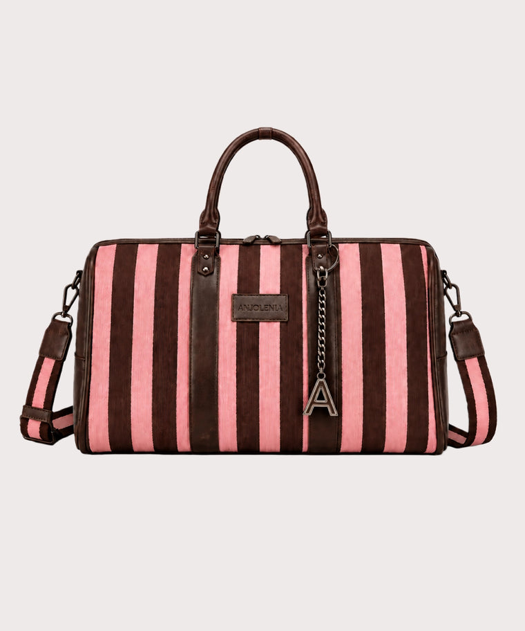 ANJOLENIA Pink & Brown Stripe Weekender Bag