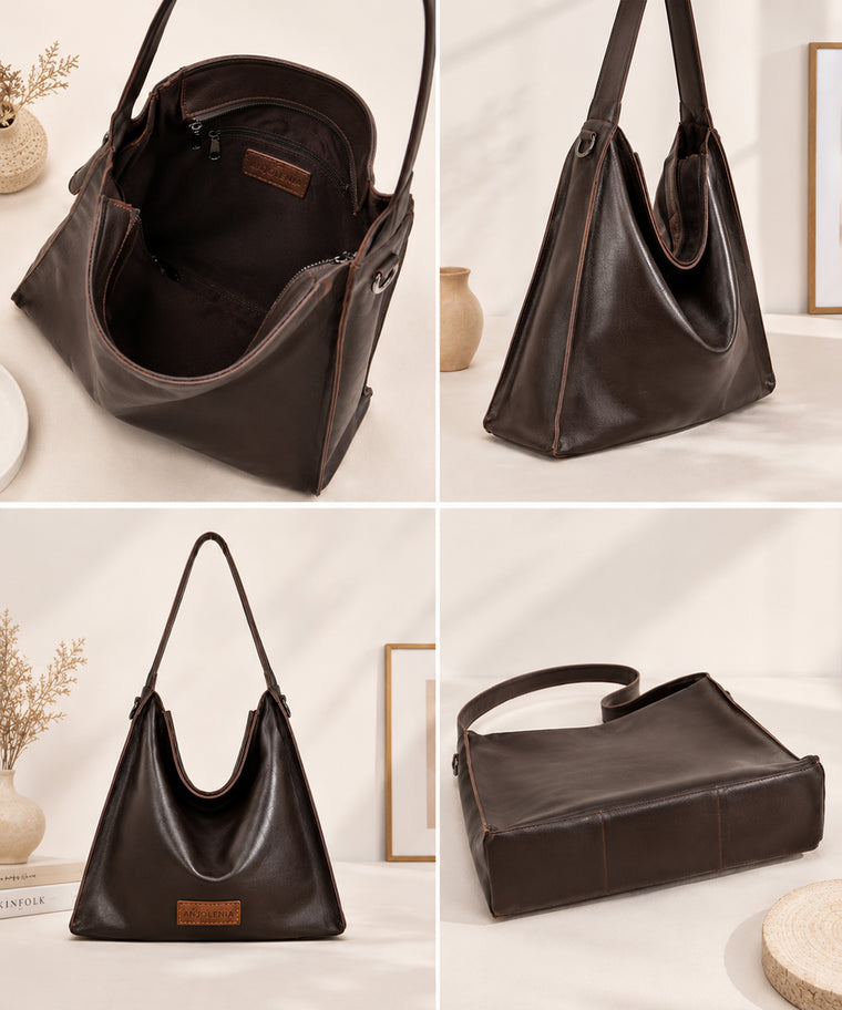 ANJOLENIA Genuine Leather Hobo Bag