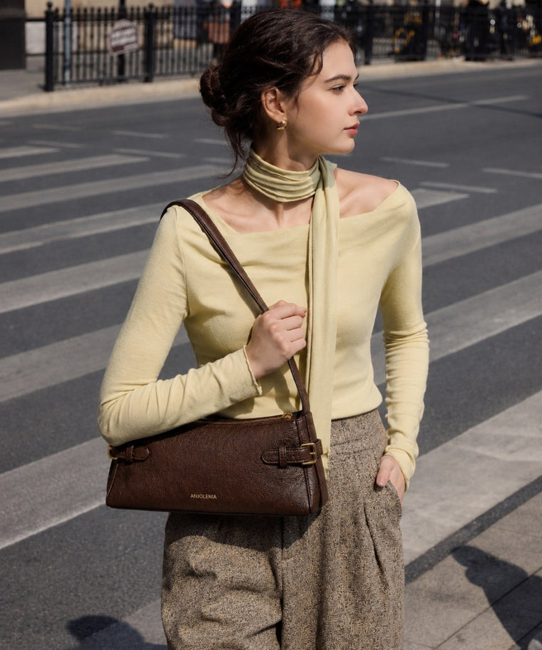 ANJOLENIA Vintage East-West Genuine Leather Shoulder Bag