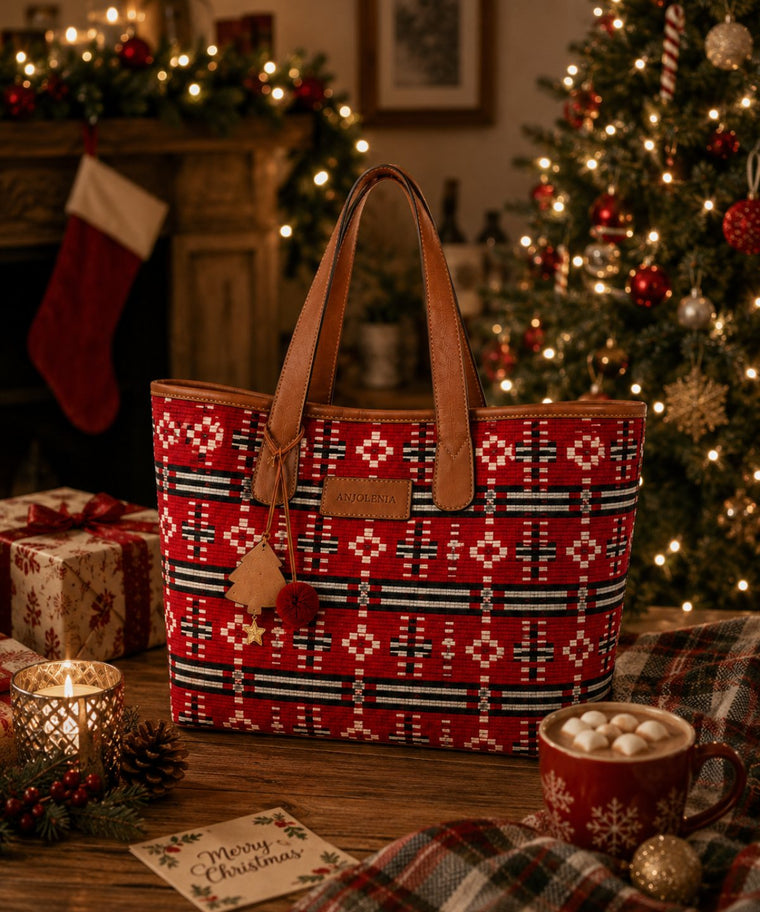 ANJOLENIA Red Ethnic Aztec Pattern Print Tote Bag