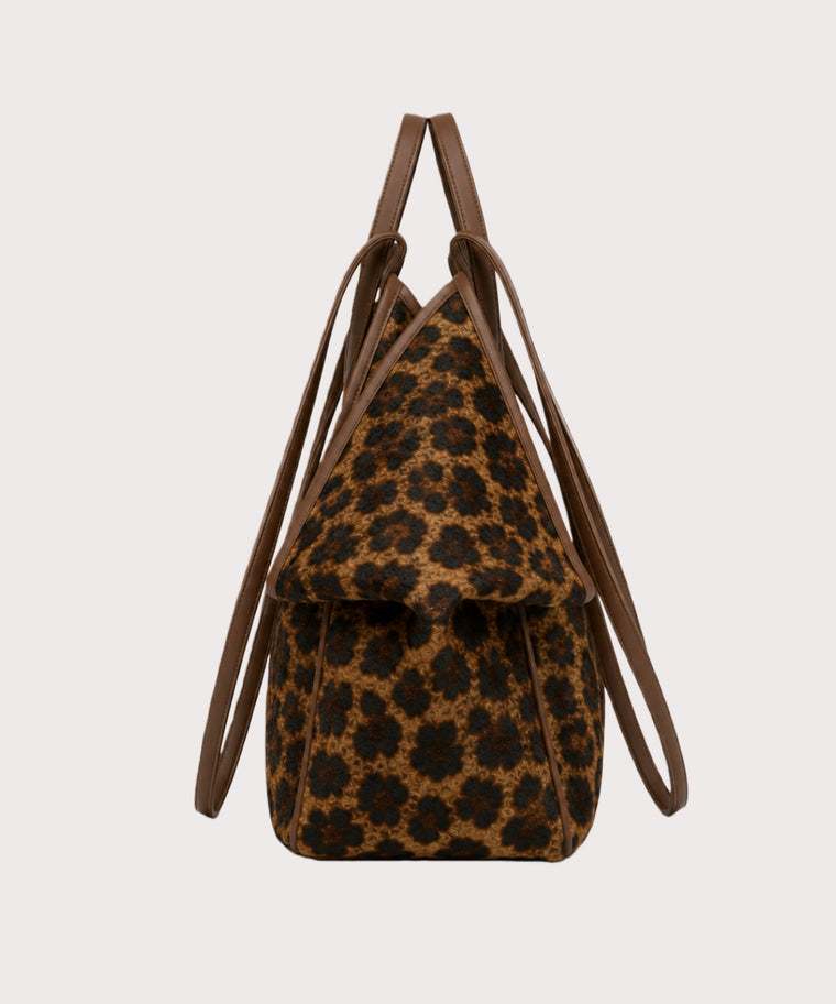 ANJOLENIA Brown Leopard Print Shoulder Tote Bag