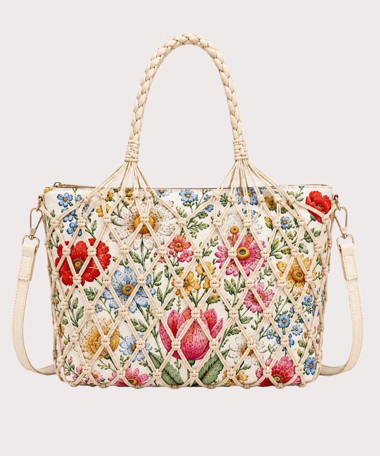 ANJOLENIA Convertible Wildflower Mesh Tote Bag