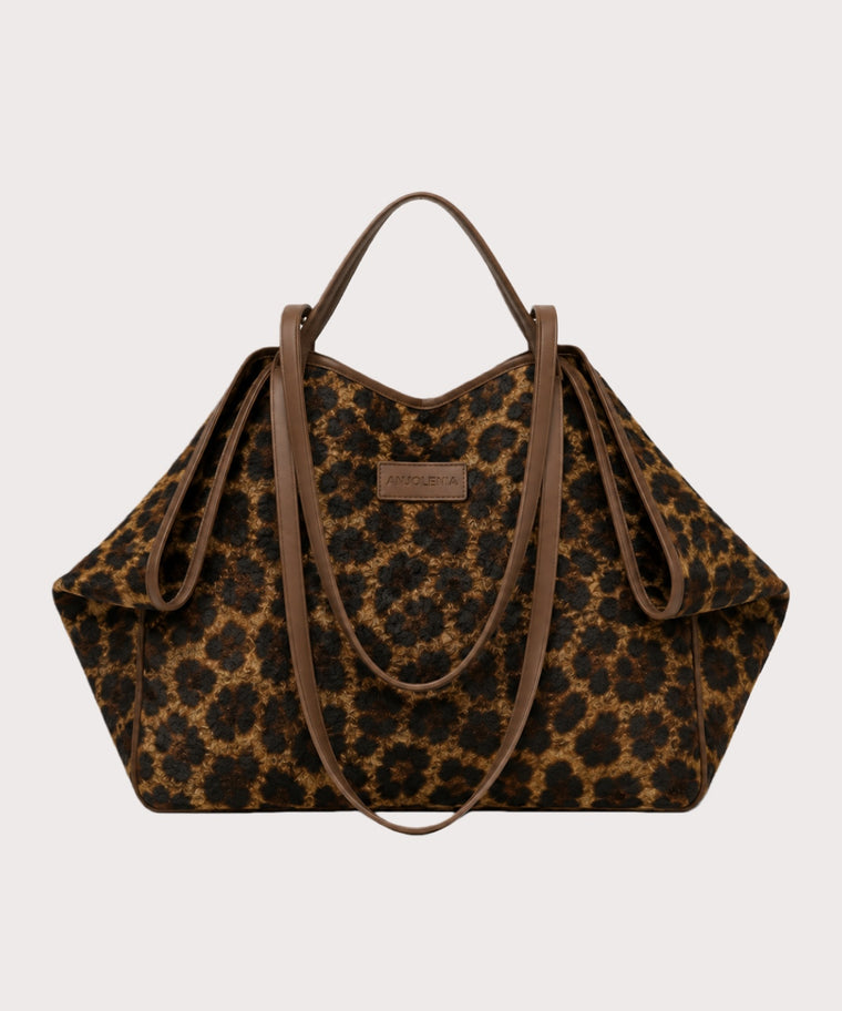 ANJOLENIA Brown Leopard Print Shoulder Tote Bag
