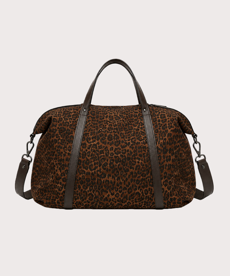 ANJOLENIA Leopard Print Weekender Bag – Genuine Leather Travel Tote（Preorder）