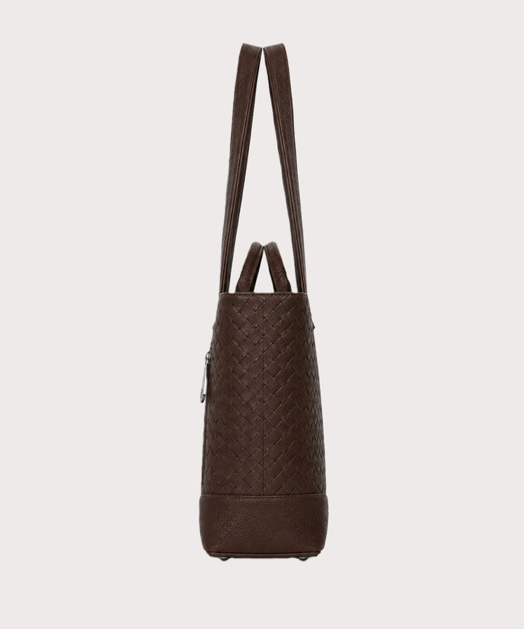 ANJOLENIA Brown Vegan Leather Tote Bag with Croissant Coin Pouch
